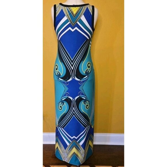 NY Collection Womans Stretchy Maxi Dress Size M Sleeveless Multicolor Pucci Blue - Picture 3 of 8